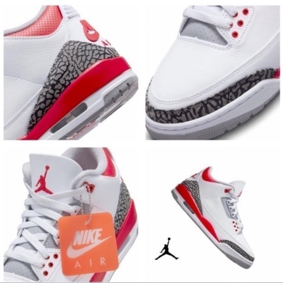 (NWT) NIKE Air Jordan 3 \'Fire Red\' in White/Red/Grey main image 10